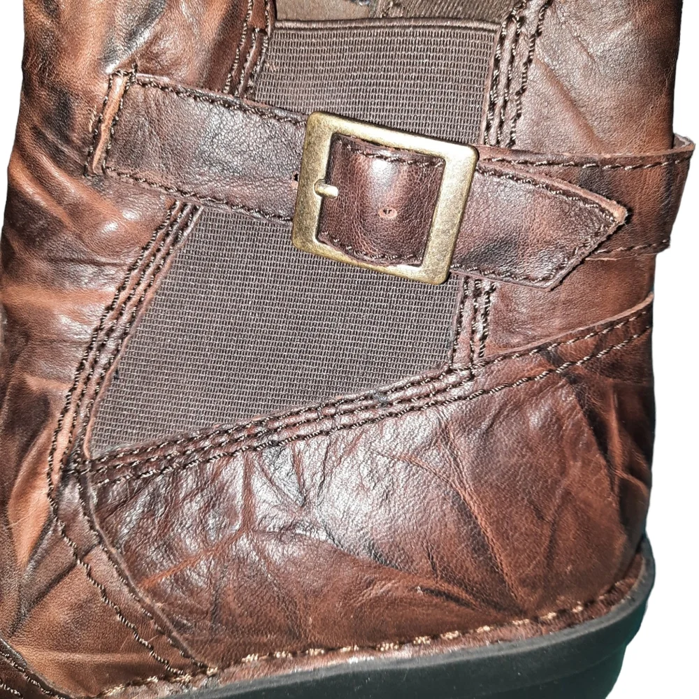 Clarks Bendables Brown Rustic Leather Zip Ankle Boots SZ 6.5M